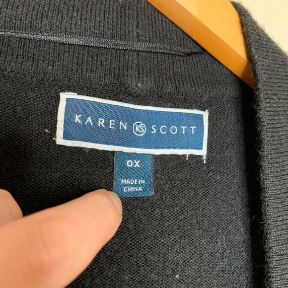 Karen Scott Open Front Cardigan Duster Black Soft Knit Women's Size Large (0X) - Picture 2 of 4